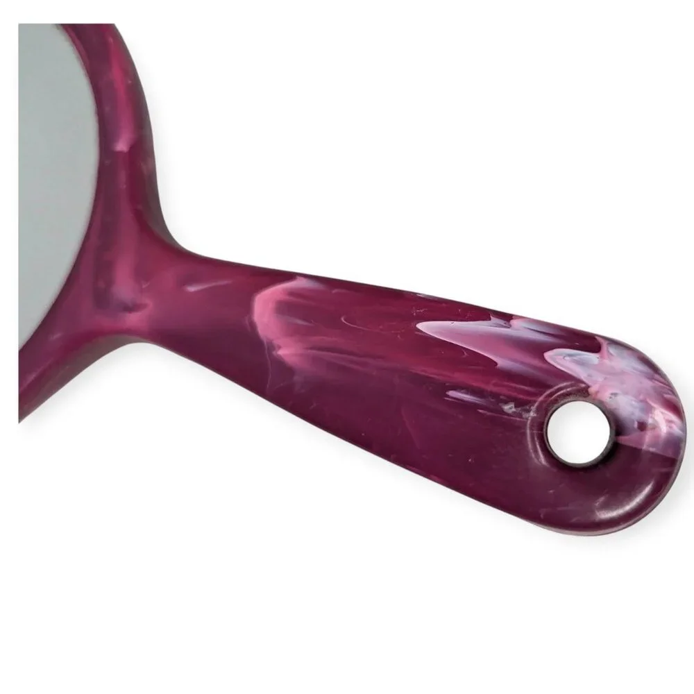 Vintage Plastic Marbled Dark Pink Handheld Mirror